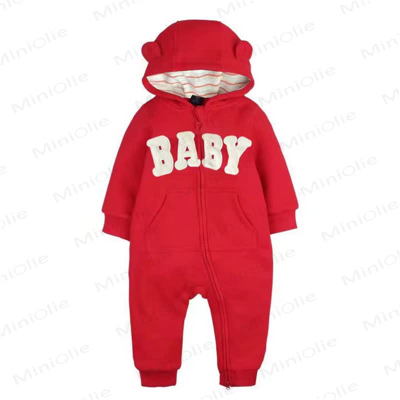 Baby 'BABY' Slogan Printed Hooded Romper - Red - 18-24M - image 5