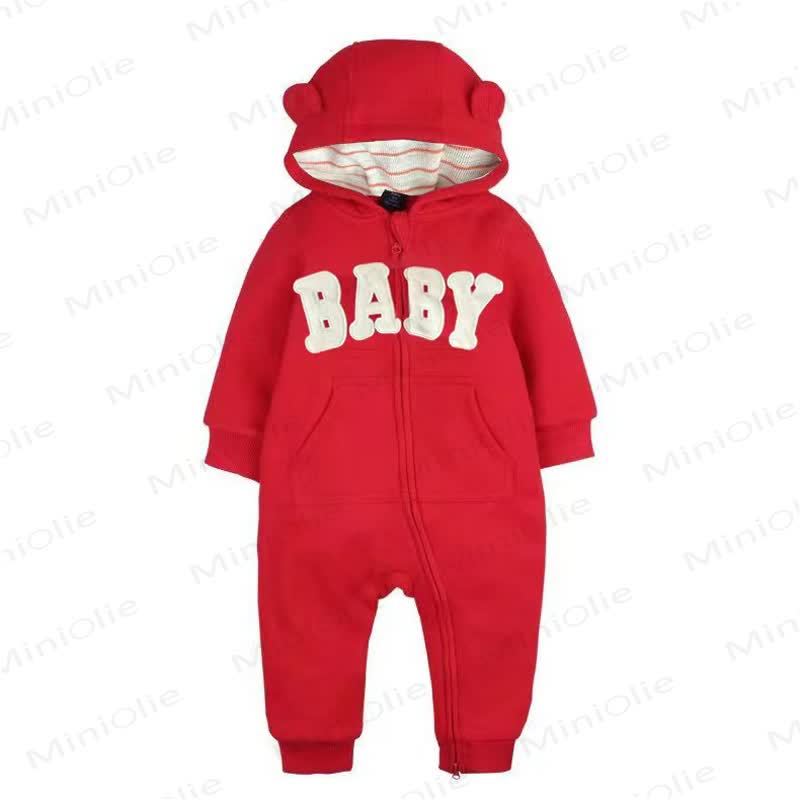 Baby 'BABY' Slogan Printed Hooded Romper - Red - 18-24M - image 5