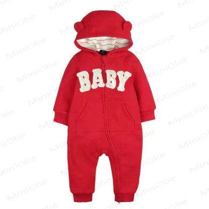 Baby 'BABY' Slogan Printed Hooded Romper - Red - 18-24M - image 5
