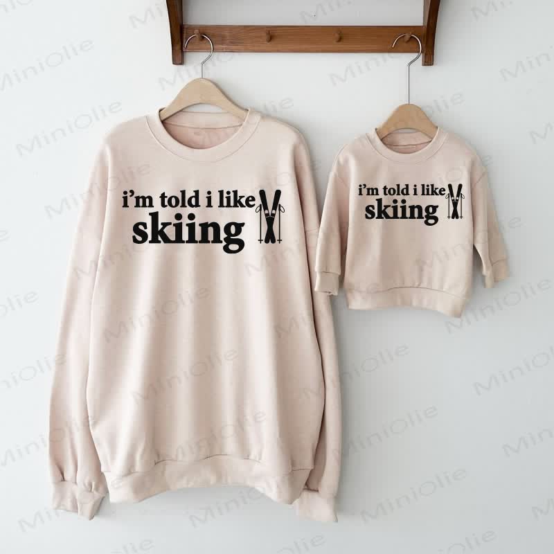 I'M TOLD I LIKE SKIING Beige Family Sweatshirt  - Beige - Baby Sweatshirt: 2-3T - image 1