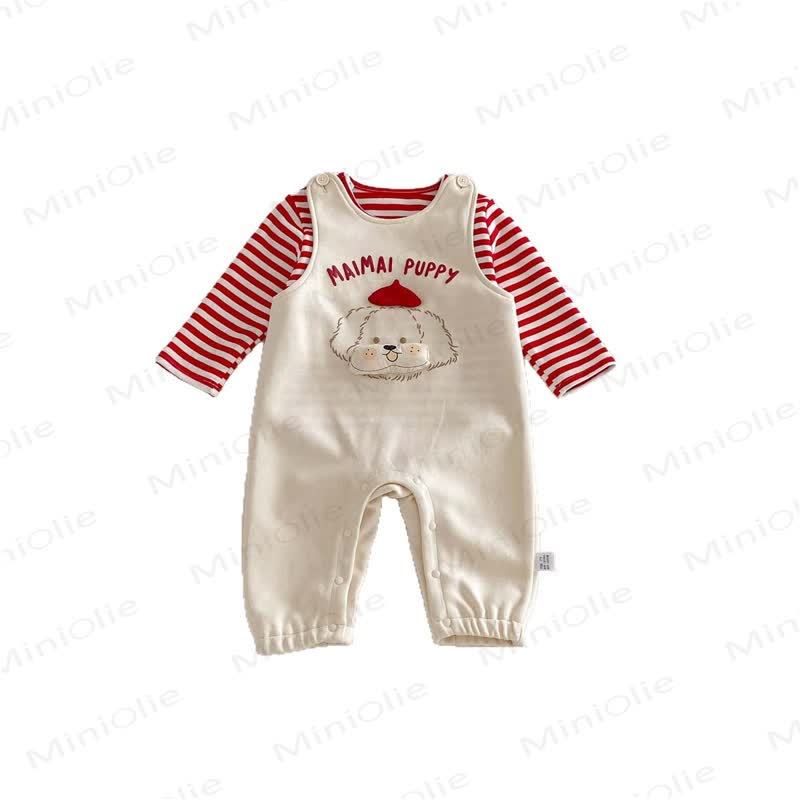 MAIMAI PUPPY Baby Girl White Overalls & Red White Stripe Top - image 5