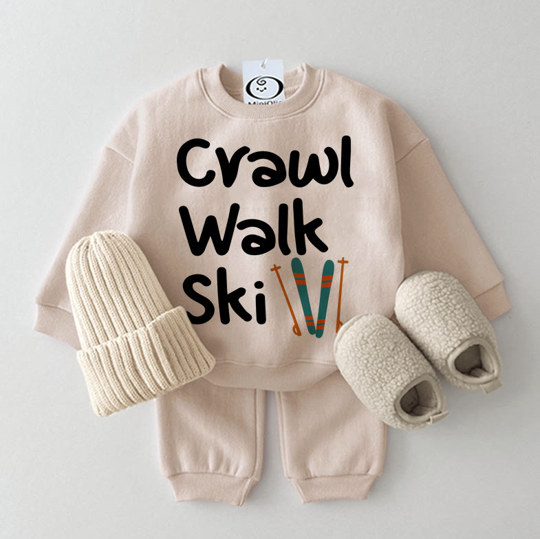CRAWL WALK SKI Baby Sweatshirt 2-piece Beige Set - Beige - 2-3T - image 1