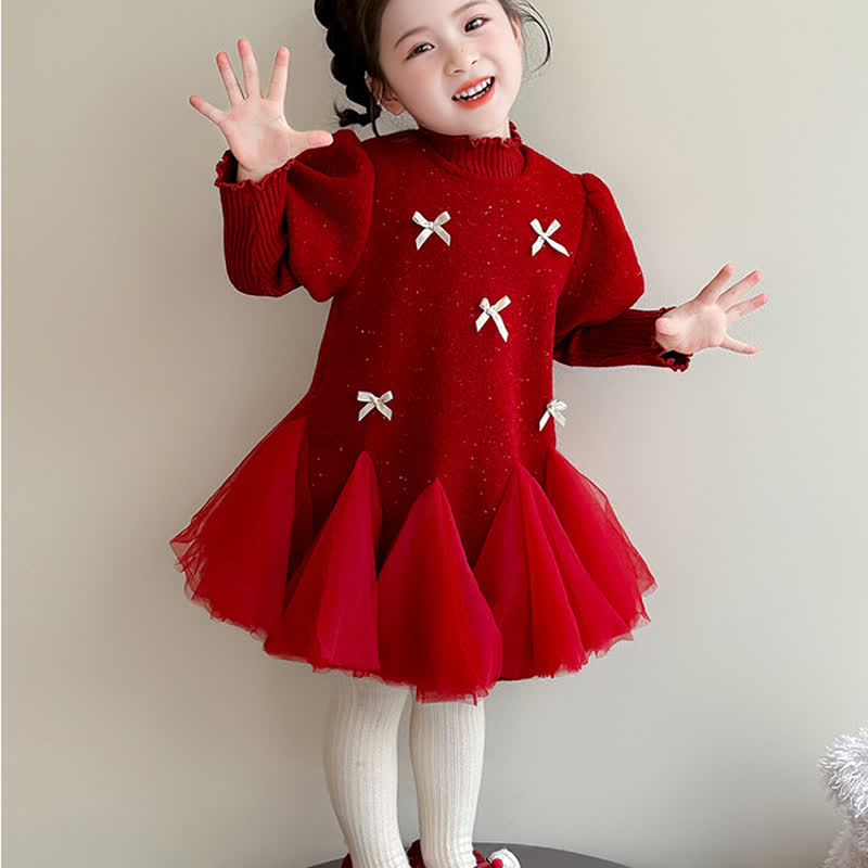 Toddler Kid Girl Bow Mesh Flying Sleeves Dress - Dress & Sweater - 6-7T - image 4