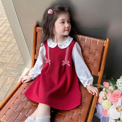 Toddler Girl Plaid Bow Cherry Baby Collar Dress - image 3