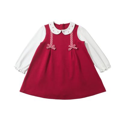 Toddler Girl Plaid Bow Cherry Baby Collar Dress - Red - 6-7T - image 1