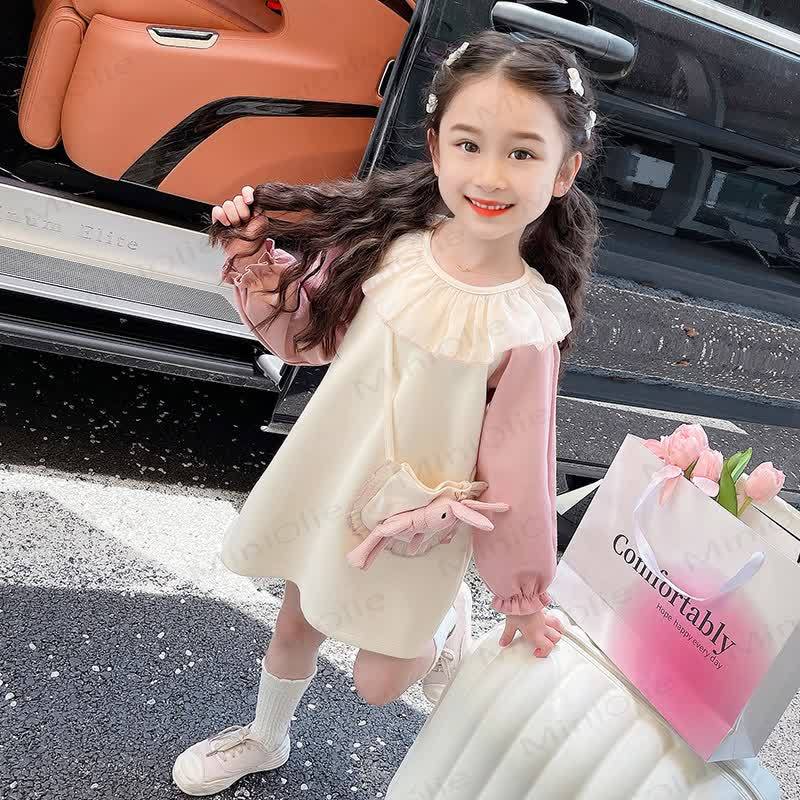 Toddler Girl Bunny Raglan Dress - Beige - 8Y - image 1