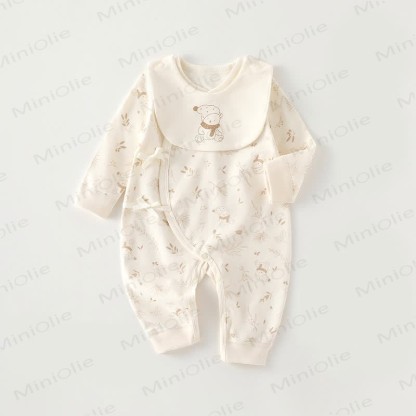 Baby Cartoon Print Beige Newborn Romper - Snowman - 3-6M - image 2