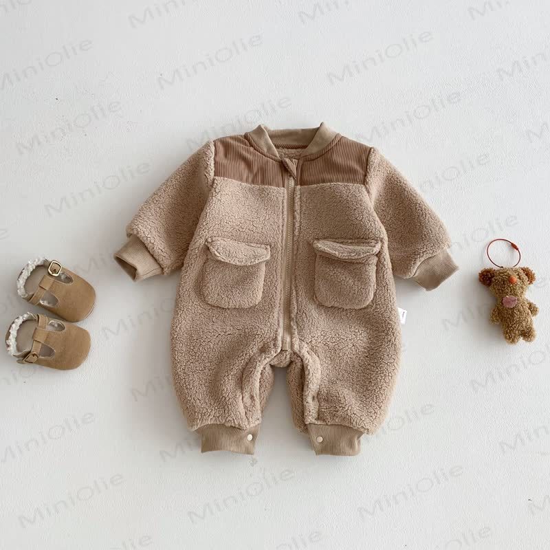 Baby Warm Fleece Newborn Romper - Brown - 18-24M - image 1