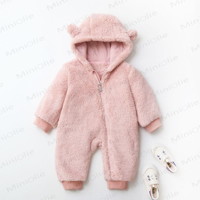 Baby Solid Color Cute Newborn Hooded Romper - Pink - 18-24M - image 2