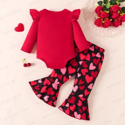 DADDY IS MY VALENTINE Baby Girl Love Flying Sleeves Bodysuit & Pants - image 2