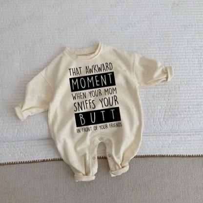 THAT AWKWARD MOMENT WHEN YOUR MOM SNIFFS YOUR BUTT IN FRONT OF YOUR FRIENDS Baby Toddler Beige Romper - Beige - 2-3T - image 1