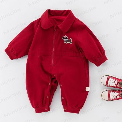 Baby Cartoon Puppy Newborn Collared Romper - Red - 18-24M - image 1