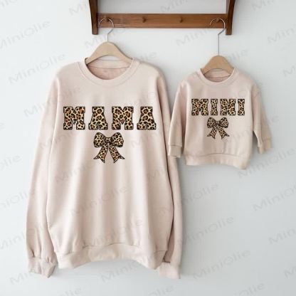 MAMA/MINI Baby Leopard Print Bownot Beige Family Sweatshirt - Beige - Adult Sweatshirt: XL - image 1