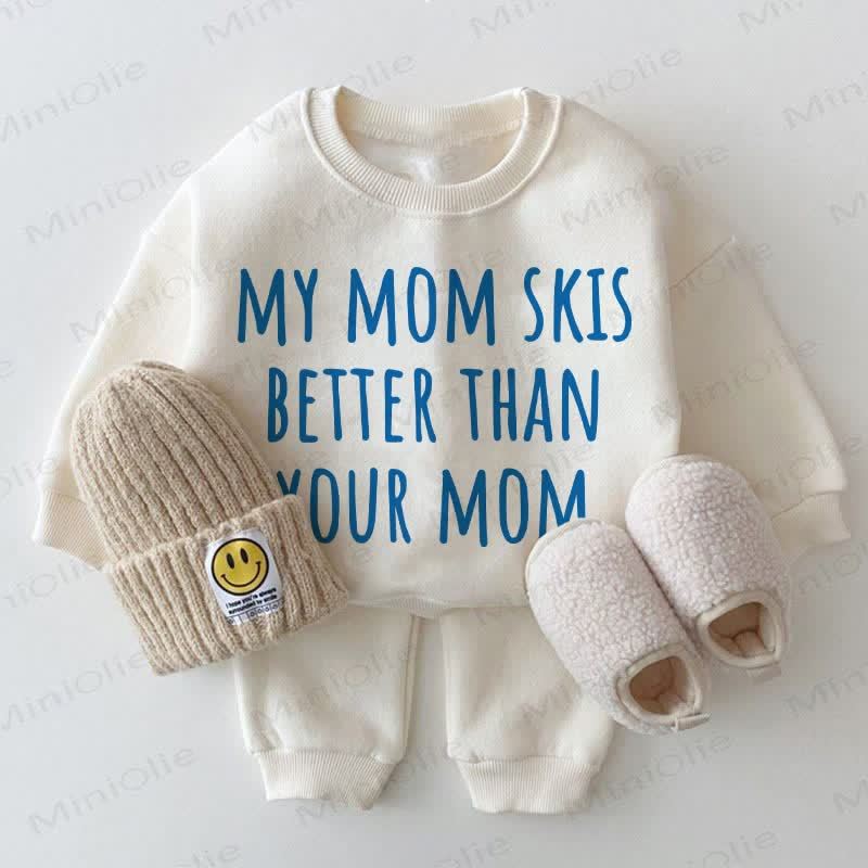 MY MOM SKIS BETTER THAN YOUR MOM Baby White Sweatshirt 2-piece Set - White - 2-3T - image 1
