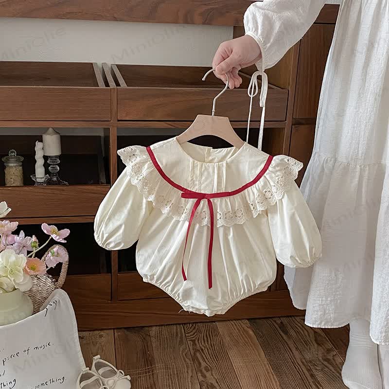 Baby Toddler Girl Bow Lace Dress/ Bodysuit - Beige Bodysuit - 10Y - image 6