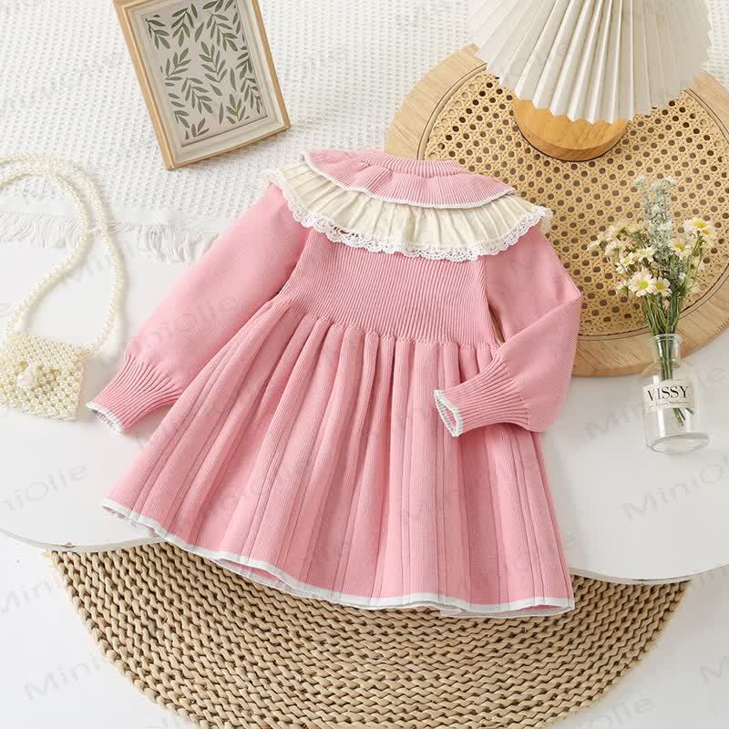 Toddler Girl Flower Double-layer Crew Neck Knit Dress - image 2