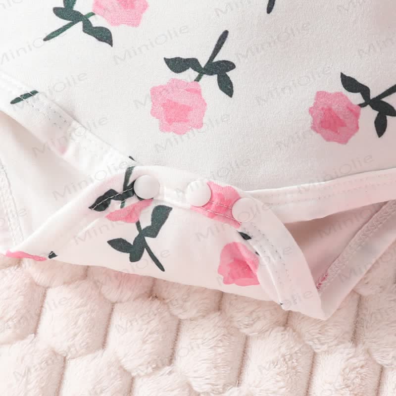 Baby Girl Flower Flying sleeves Bodysuit & Bear Bow Cord Overalls - image 9