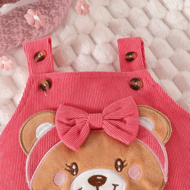 Baby Girl Flower Flying sleeves Bodysuit & Bear Bow Cord Overalls - image 5