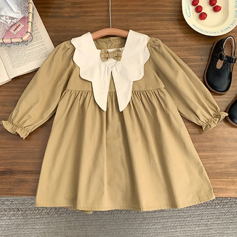 Toddler Girl Bow Sailor Collar Dress - Khaki - 8Y - image 1