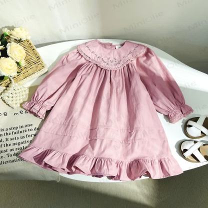 Toddler Girl Embroidery Flower Baby Collar Dress - image 3