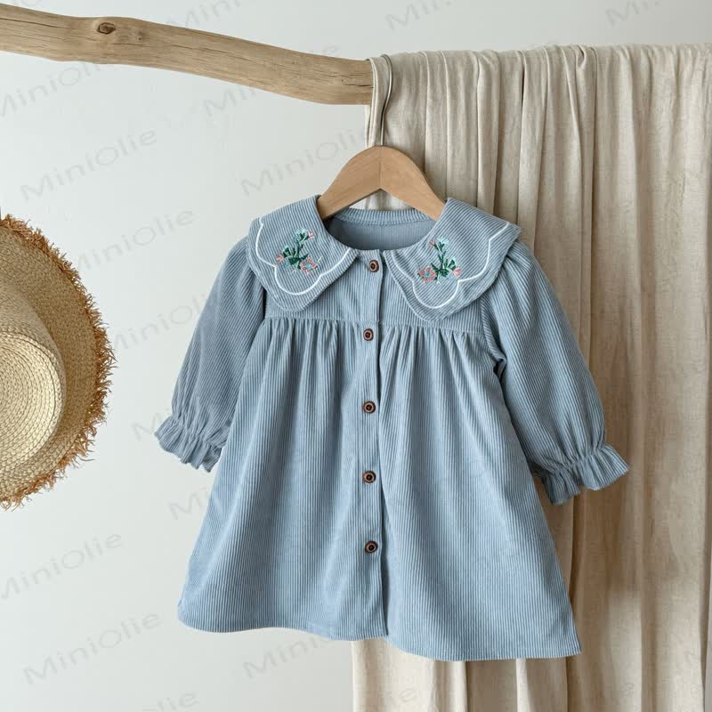Baby Toddler Girl Lapel Flower Cord Dress/ Bodysuit - Blue Dress - 8Y - image 4