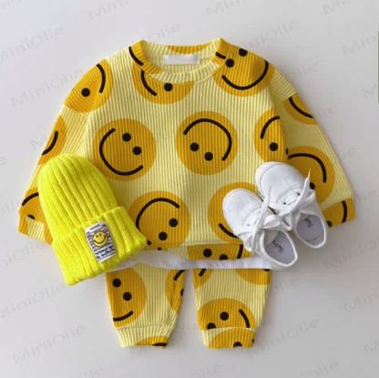 Baby Waffle Yellow Smiley Face Sweatshirt 2-piece Set - Yellow - 18-24M - image 1