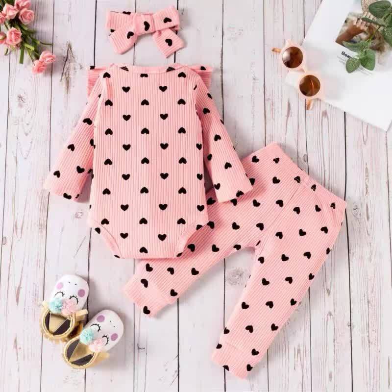 Baby Girl Love Flying Sleeves Bow Romper & Pants With A Bow - image 3
