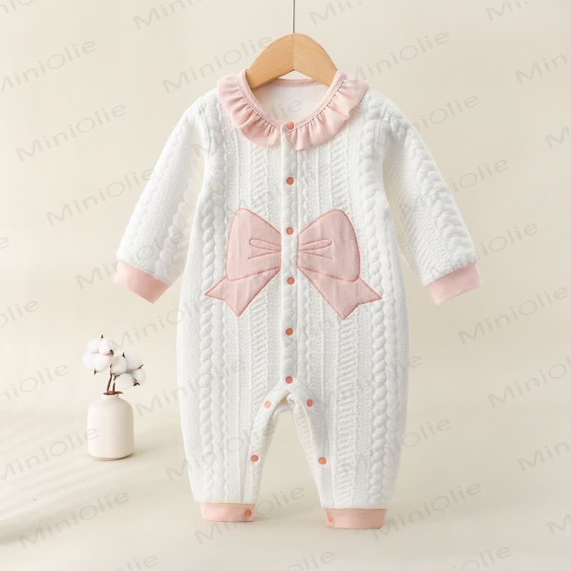 Baby Bow Quilted Warm Newborn Romper - Pink - 18-24M - image 2