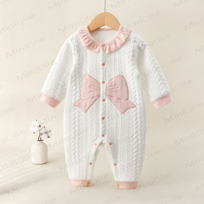 Baby Bow Quilted Warm Newborn Romper - Pink - 18-24M - image 2