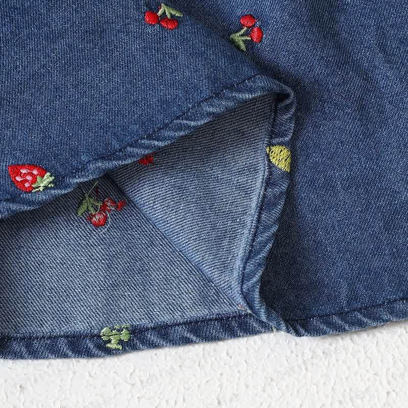 Baby Toddler Girl Embroidered Strawberry Cherry Denim Dress - image 9