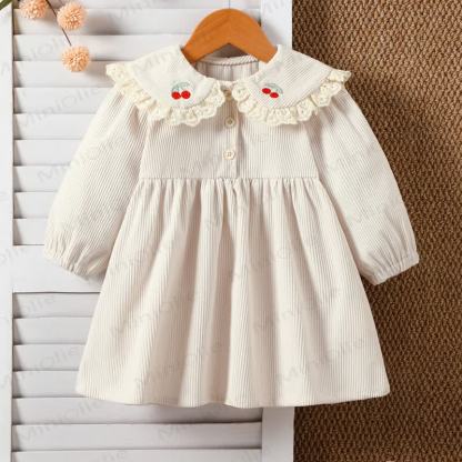 Baby Toddler Girl Lace Cherry Cord Dress - Beige - 8Y - image 1
