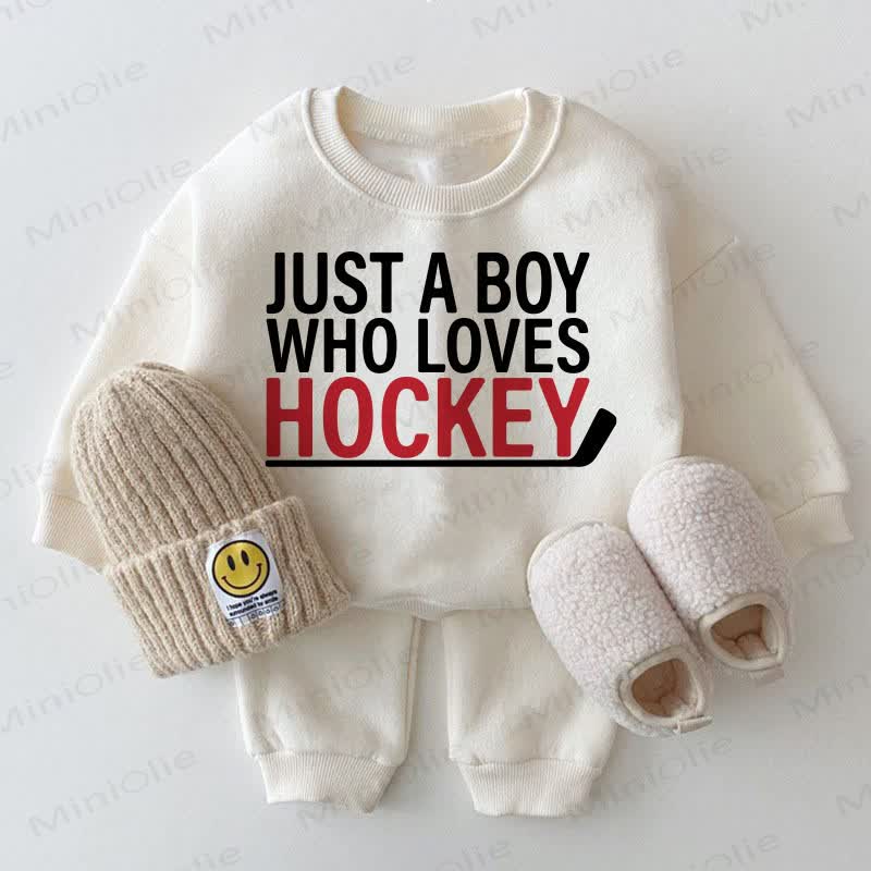 JUST A BOY/GIRL WHO LOVES HOCKEY Baby 2-piece White Set - Boy - 2-3T - image 1