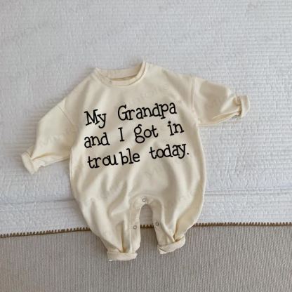 MY GRANDPA AND I GOT IN TROUBLE TODAY Baby Toddler Beige Romper - Beige - 2-3T - image 1