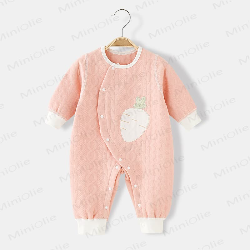 Baby Cartoon Radish Warm Quilted Pajamas Romper - Pink - 18-24M - image 1