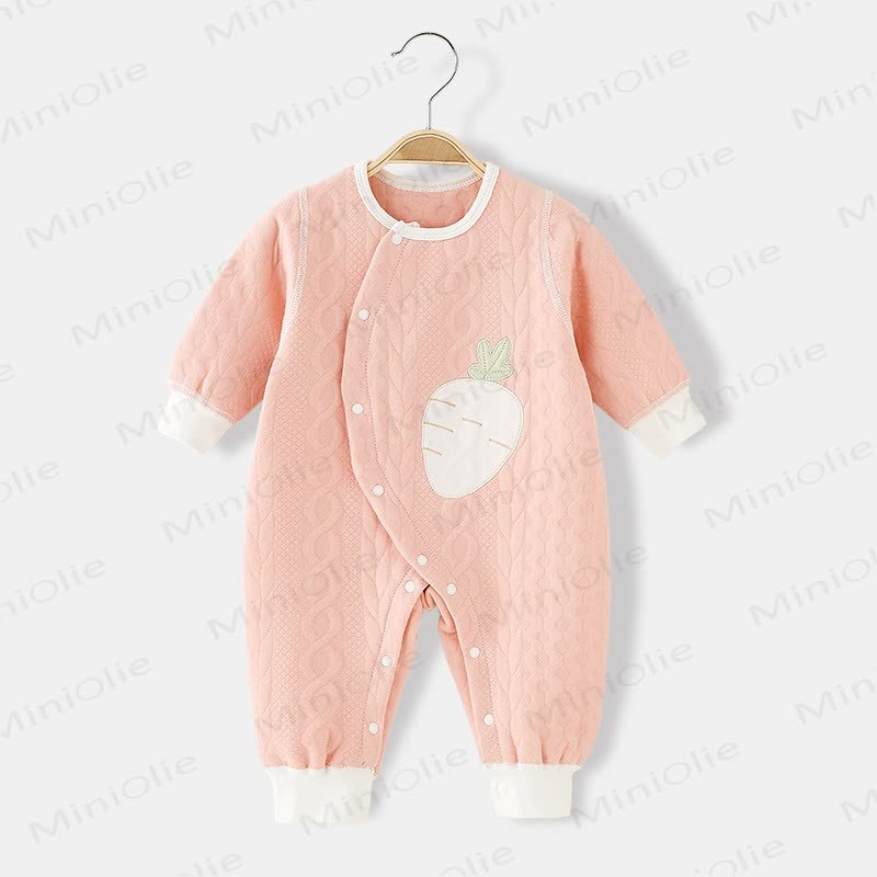 Baby Cartoon Radish Warm Quilted Pajamas Romper - Pink - 18-24M - image 1