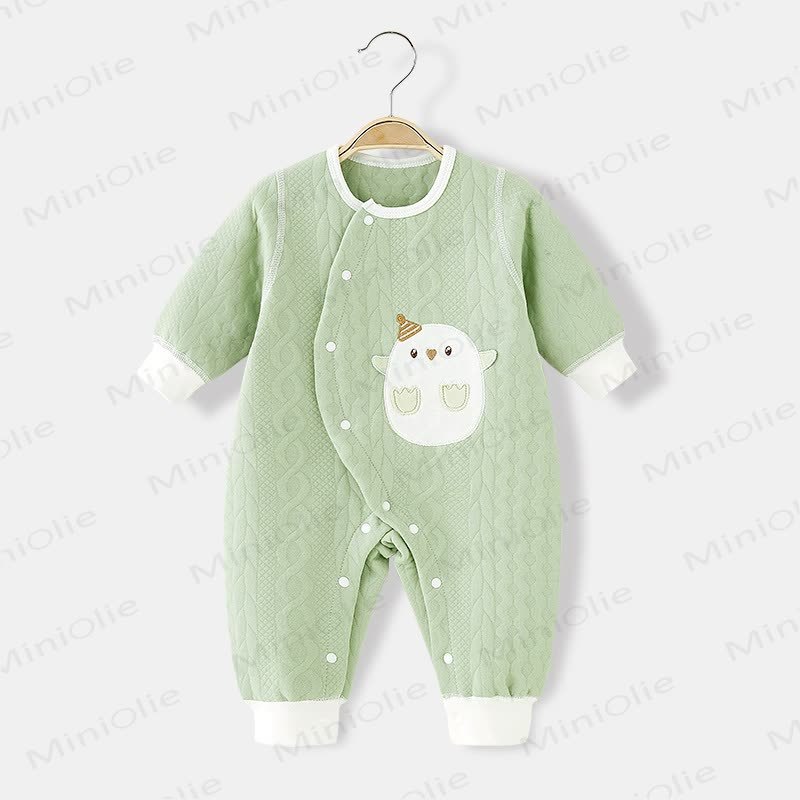 Baby Cartoon Chicken Warm Quilted Pajamas Romper - Green - 18-24M - image 1
