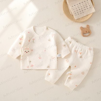 Baby Rabbit Print Pajamas Quilted 2 Pieces Set - Beige - 3-6M - image 1