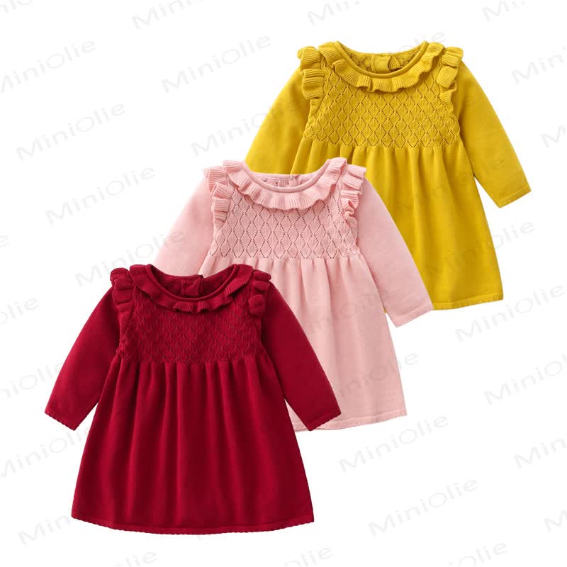 Baby Girl Ruffle Knit Solid Color Dress - image 1