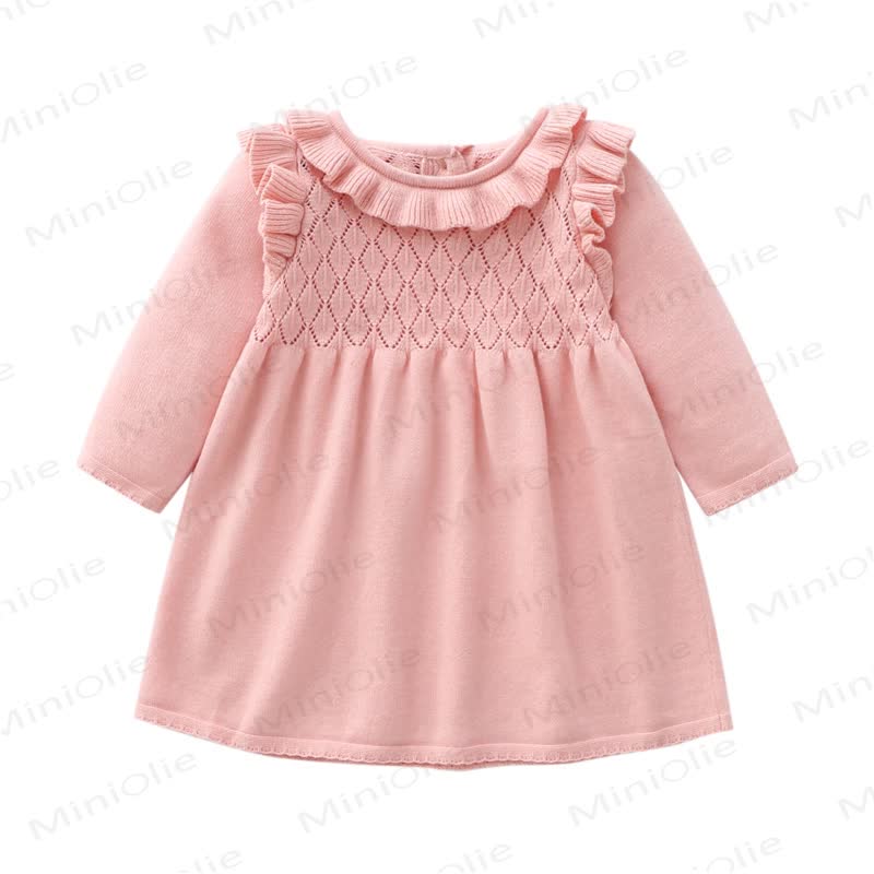 Baby Girl Ruffle Knit Solid Color Dress - Pink - 2-3T - image 2