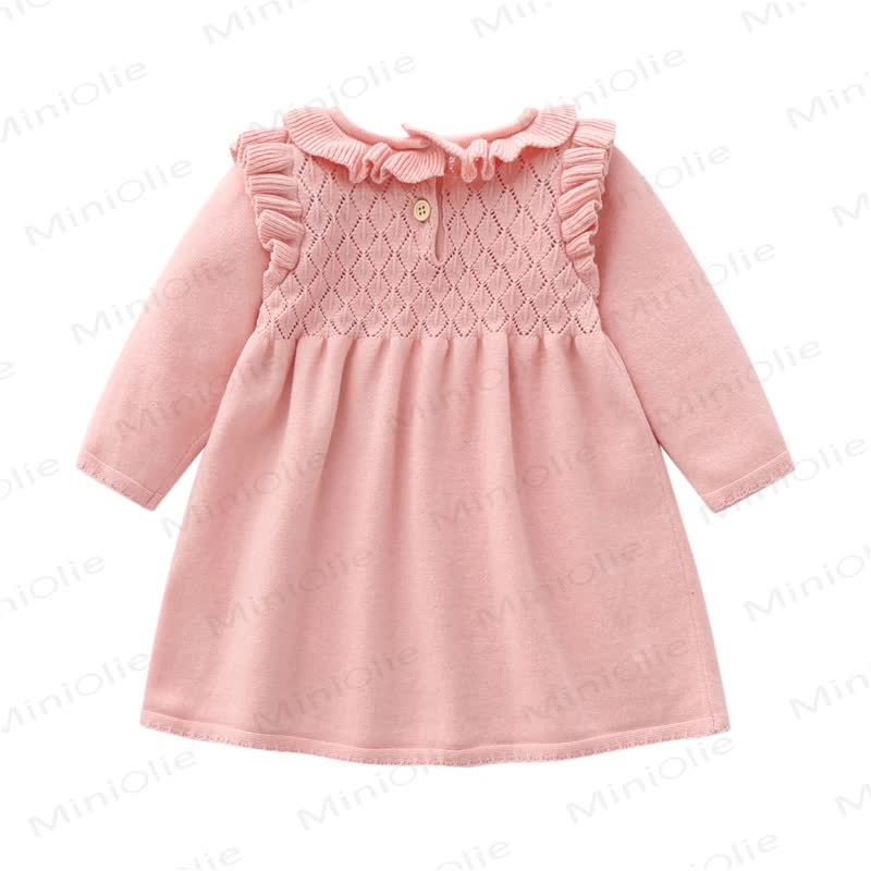 Baby Girl Ruffle Knit Solid Color Dress - image 3