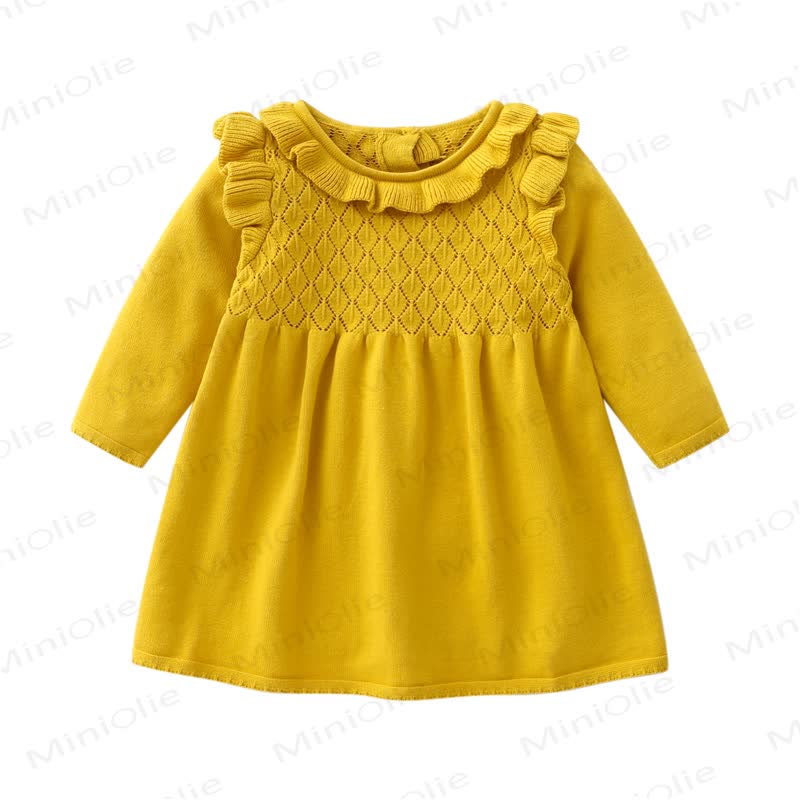 Baby Girl Ruffle Knit Solid Color Dress - Yellow - 2-3T - image 5