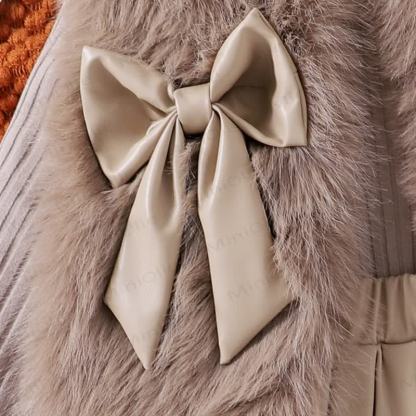 Toddler Kid Girl Solid Color Bow Fur Tank Top & Top & Skirt 3-piece Set - image 7