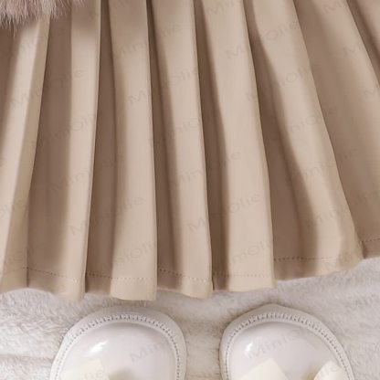 Toddler Kid Girl Solid Color Bow Fur Tank Top & Top & Skirt 3-piece Set - image 9