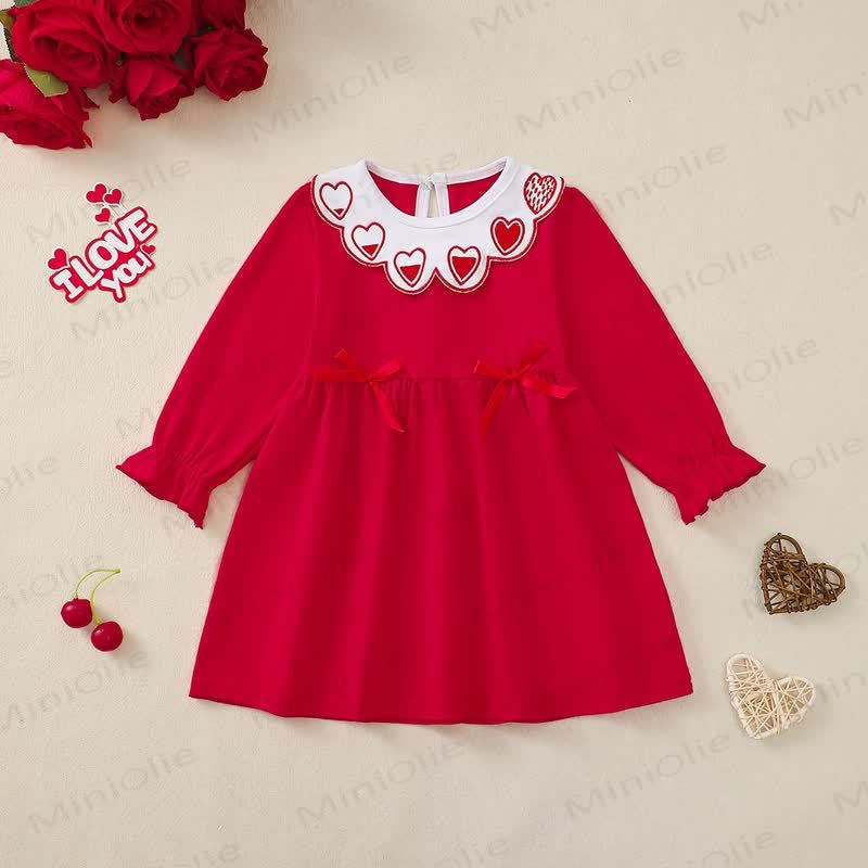 Baby Toddler Girl Bow Love Red Knit Dress  - Red - 3-4Y - image 1
