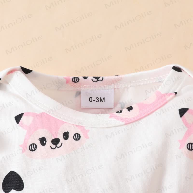 Baby Girl Cord Love Flying Sleeves Fox Bodysuit & Bow Overalls With A Bow - image 9