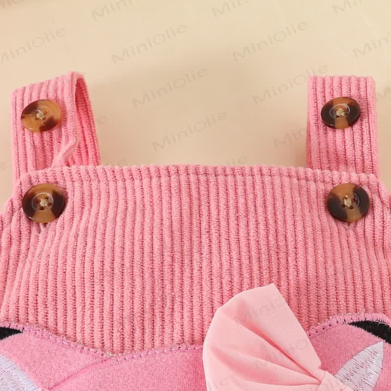 Baby Girl Cord Love Flying Sleeves Fox Bodysuit & Bow Overalls With A Bow - image 12