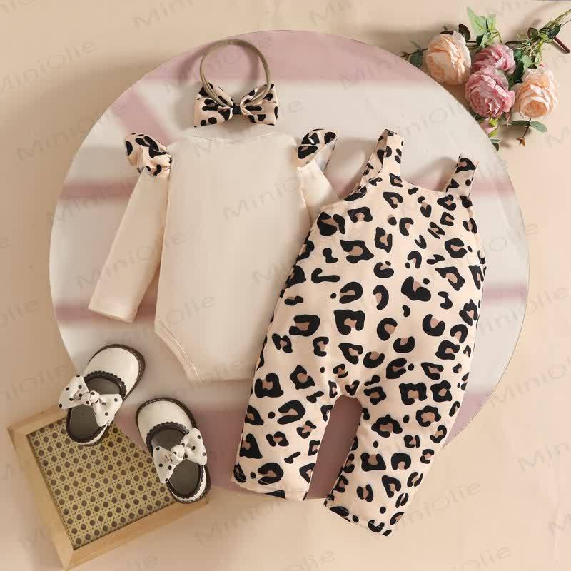 LOVELY BABY Baby Girl Leopard Print Bodysuit & Bow Overalls - image 2
