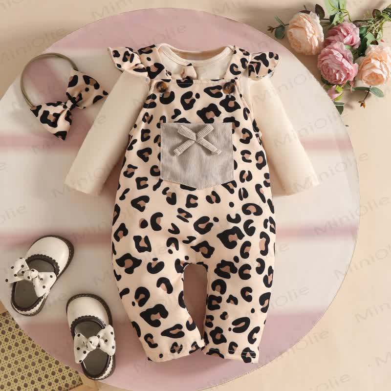 LOVELY BABY Baby Girl Leopard Print Bodysuit & Bow Overalls - image 3