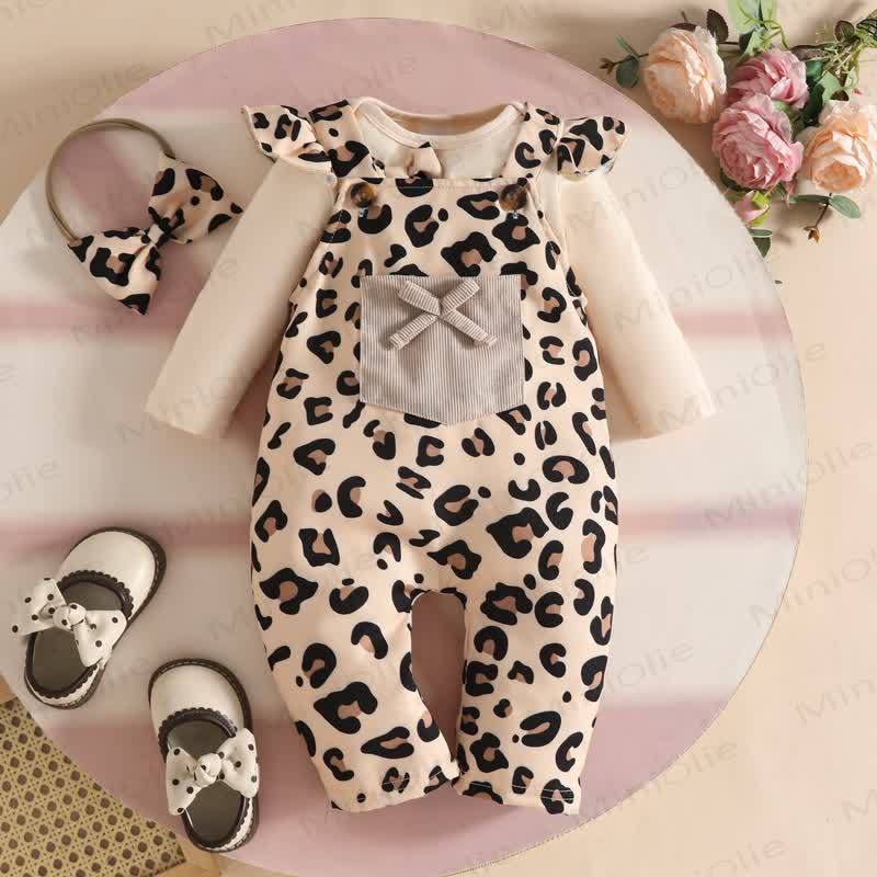 LOVELY BABY Baby Girl Leopard Print Bodysuit & Bow Overalls - image 3