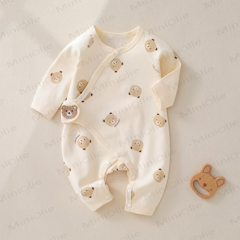  Baby Beige Bear Print Pajamas Romper - Beige - 3-6M - image 1